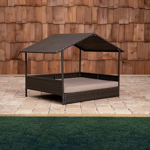 Huntley Pet Rattan Wicker Indoor Outdoor Cabana Raised Pet Bed