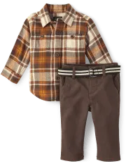 Baby Boys Matching Family Plaid 2-Piece Outfit Set - Brown