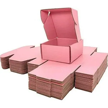 Lmuze Small Pink Shipping Boxes for Small Business Pack of 25 - 4x4x2 Inches Cardboard Corrugated Mailer Boxes for Shipping Packaging Craft Gifts