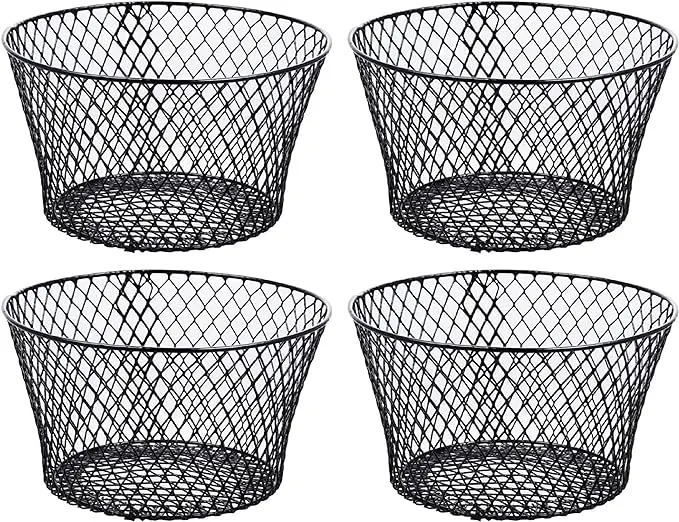 Essentials Small Metal Rectangular, Oval and Round Wire Baskets with Handles, Black and White, 4-ct Sets (Round Black Without Handles)