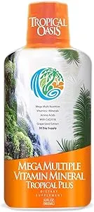 Tropical Oasis Mega Plus - Liquid Multivitamin and Mineral Supplement – Includes 85 Vitamins & Minerals, 20 Amino Acids + CoQ10, Grape Seed Extract & Organic Aloe Vera - 32oz, 32 Servings, 33460