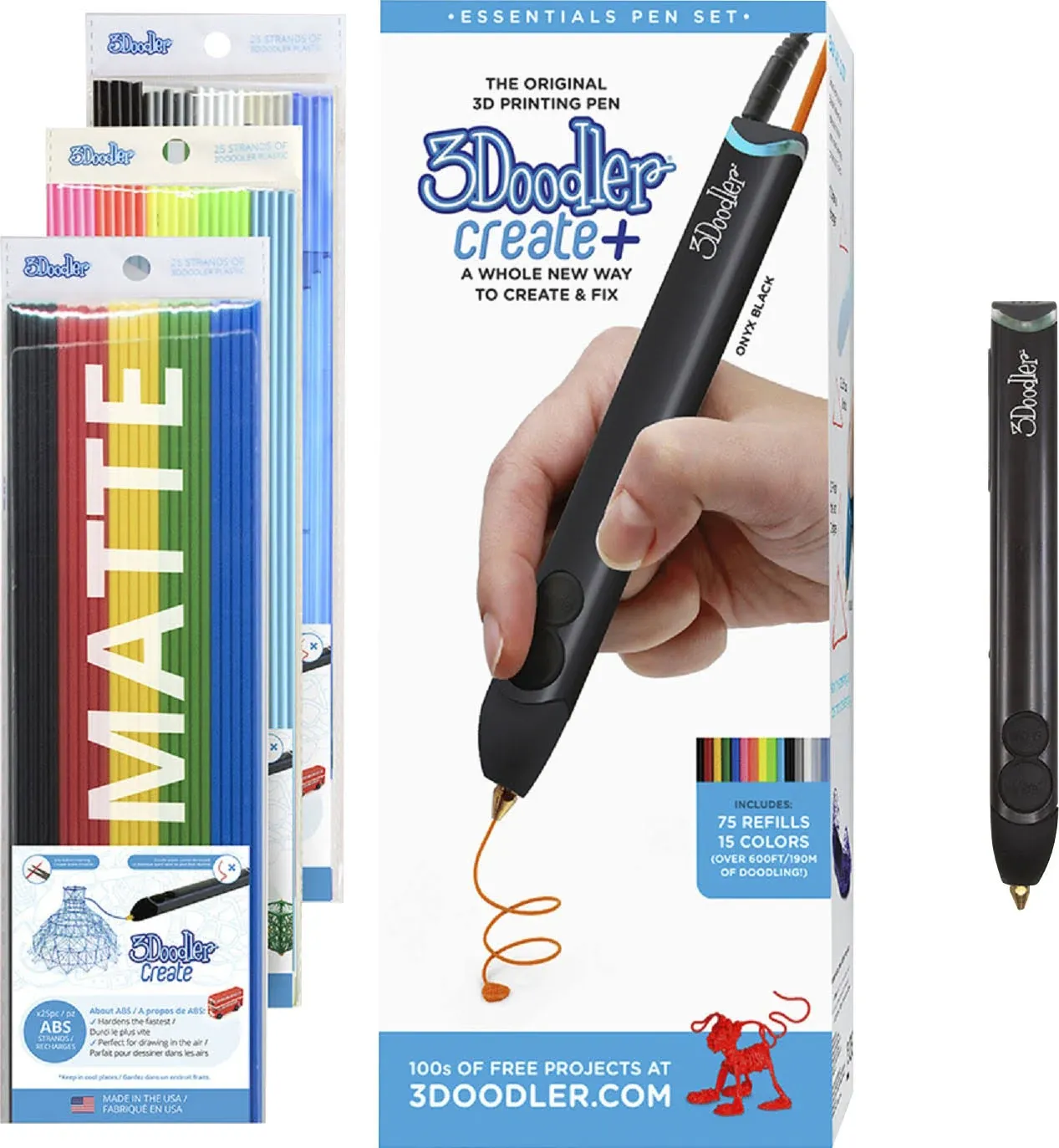 3Doodler® Create+ Essentials: 3D Printing Pen Kit (2022) w/ 75Refills15ColorsNEW