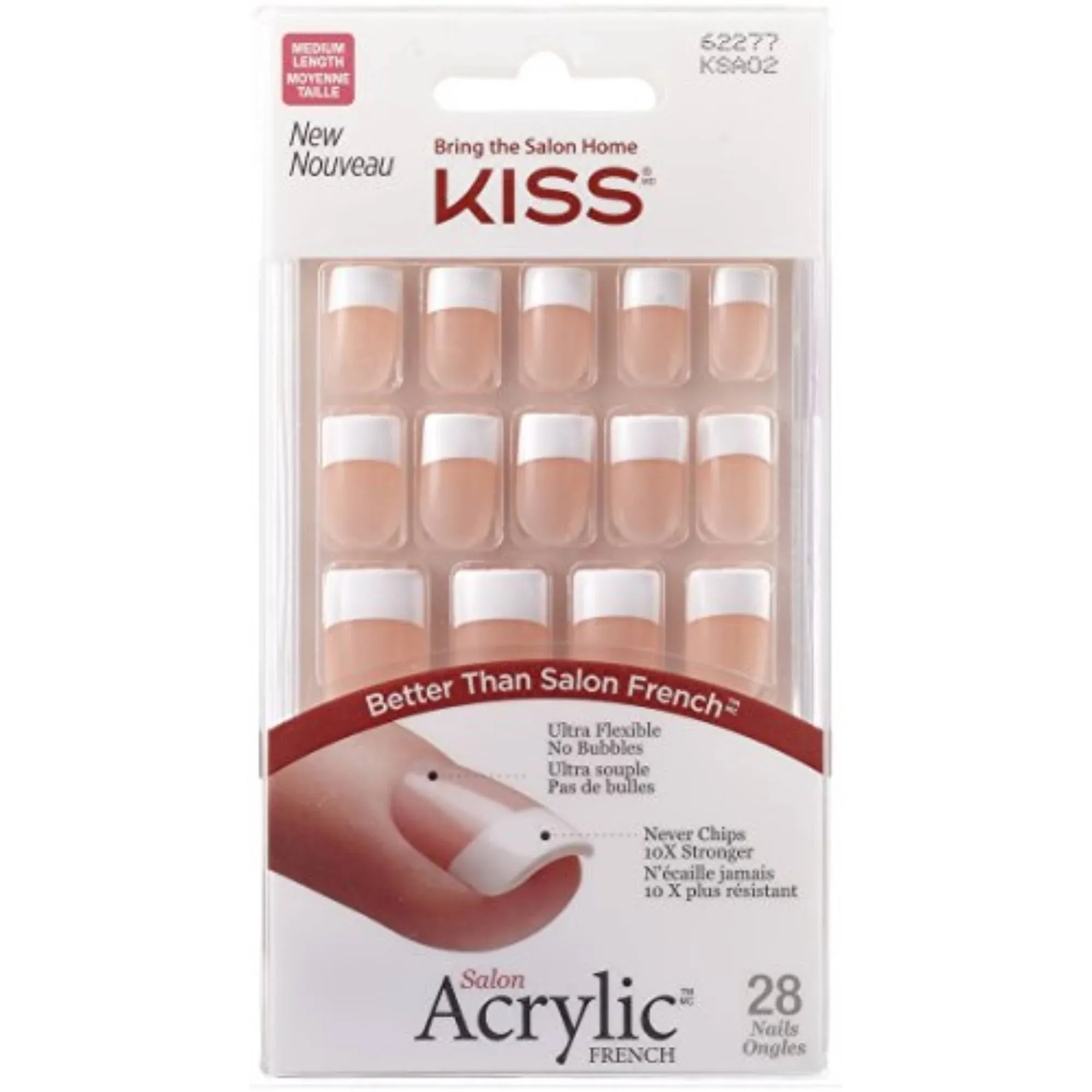 Kiss Salon Acrylic French Nail Kit, Square, Medium Length, KSA02