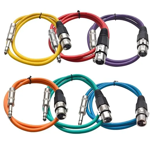 Seismic Audio SATRXL-F3BGORYP 3-Feet XLR Female to 1/4-Inch TRS Patch Cables - Multiple Colors