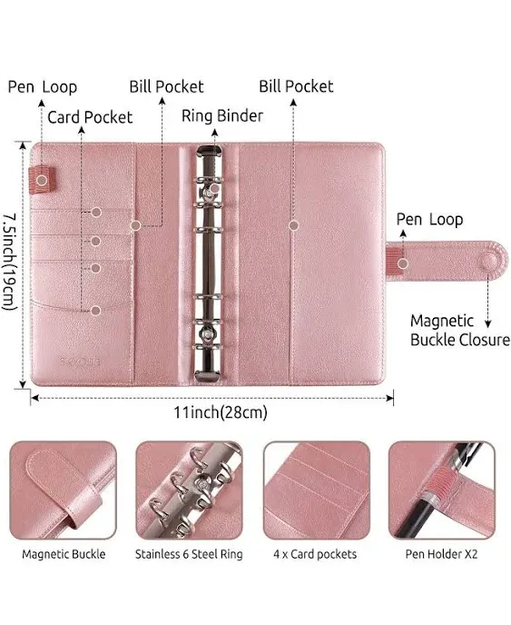 Cash Saving Budget Binder for Budgeting Mini Clips Leather Envelope Planner Organizer with Zipper Envelopes Portable Book