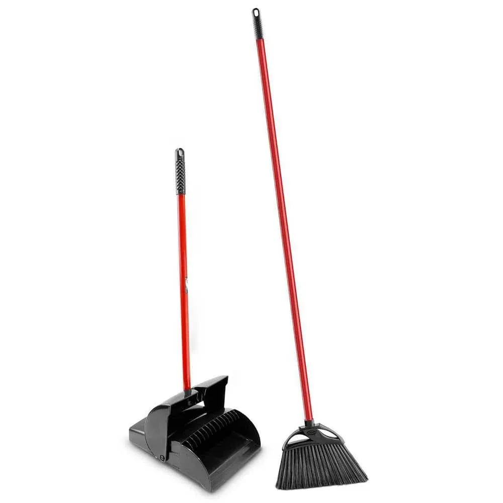 Indoor/Outdoor Angle Broom with Steel Handle and Lobby Dustpan with Closed Lid C