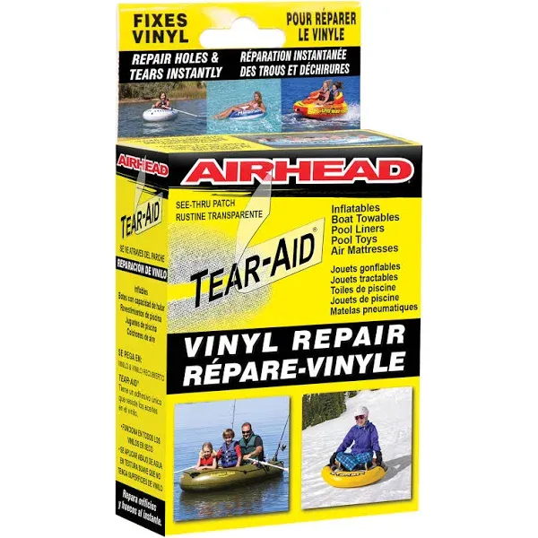 TEAR-AID Vinyl Repair Kit, Type B Clear Patch for Vinyl and Vinyl-Coated Materials, Works on Vinyl Tents, Awnings, Air Matresses, Pool Liners & More, Green Box, 2 Pack