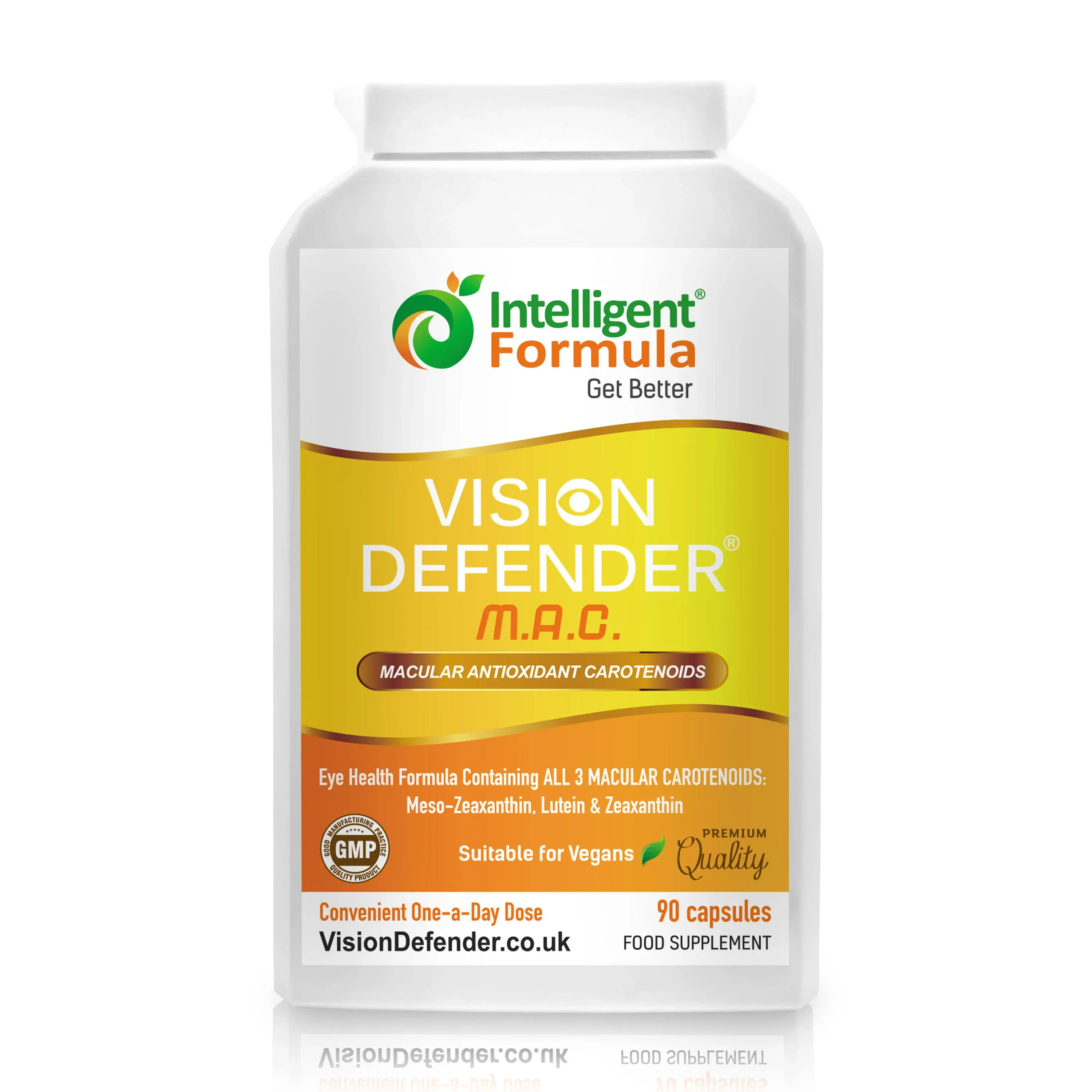 Vision Defender Lutein, Zeaxanthin & Meso-Zeaxanthin Eye Supplement Mac Vegan/Vegetarian Antioxidant Carotenoids for Eyes (90 Capsules/One-A-Day)