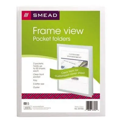 Smead 87706 Frame View Poly Two-Pocket Folder 11 x 8 1/2 Clear/Oyster 5/Pack