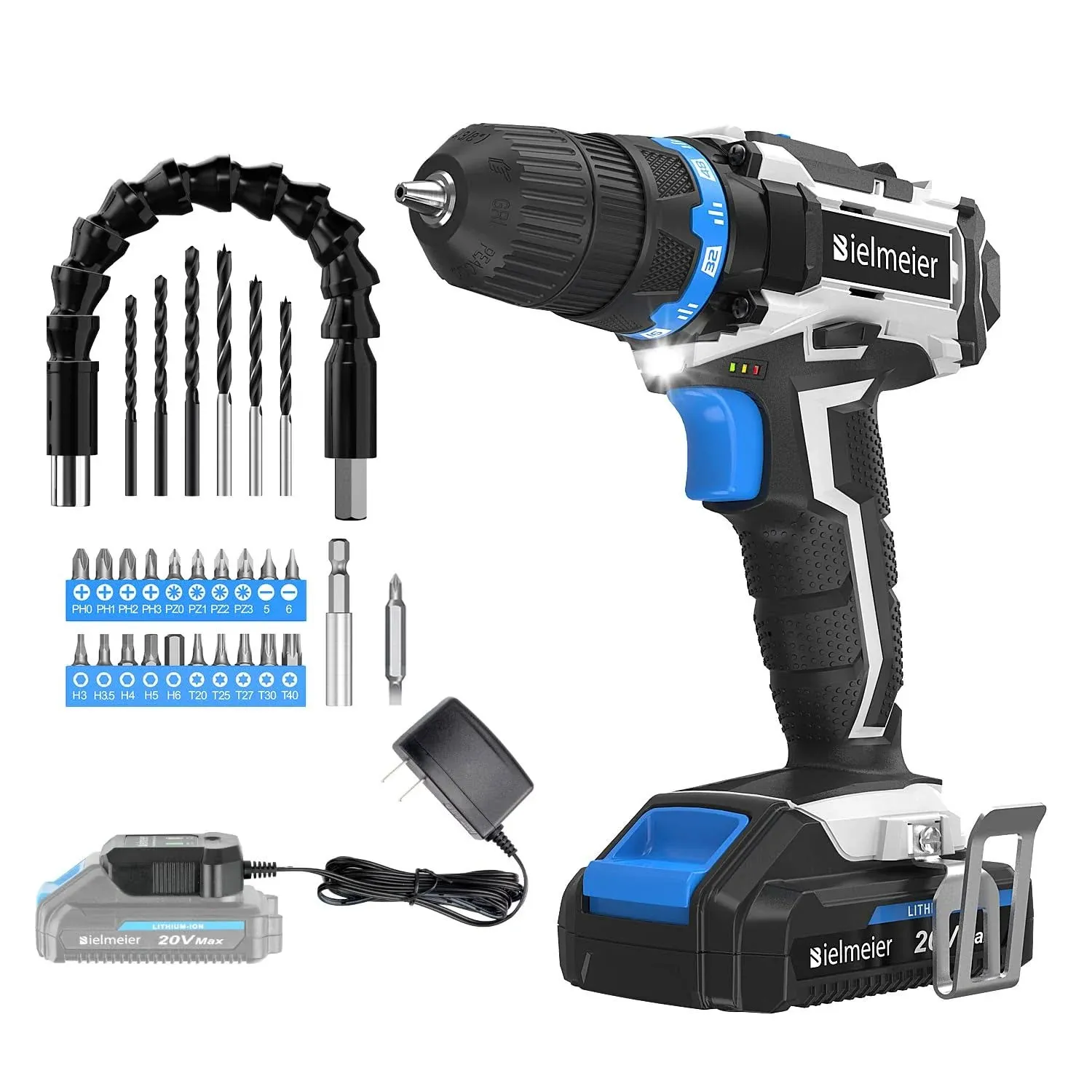 20v Max Cordless Drill Set Power Drill Kit With Lithiumion And Charger3/8 Inches