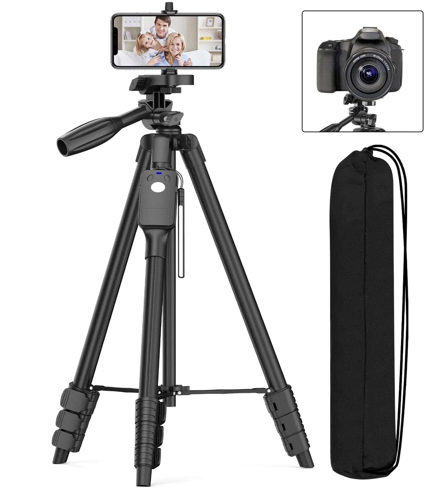  Camera Tripod with Travel Bag,Cell Phone Tripod with 60&#034; 5-Section Tripod