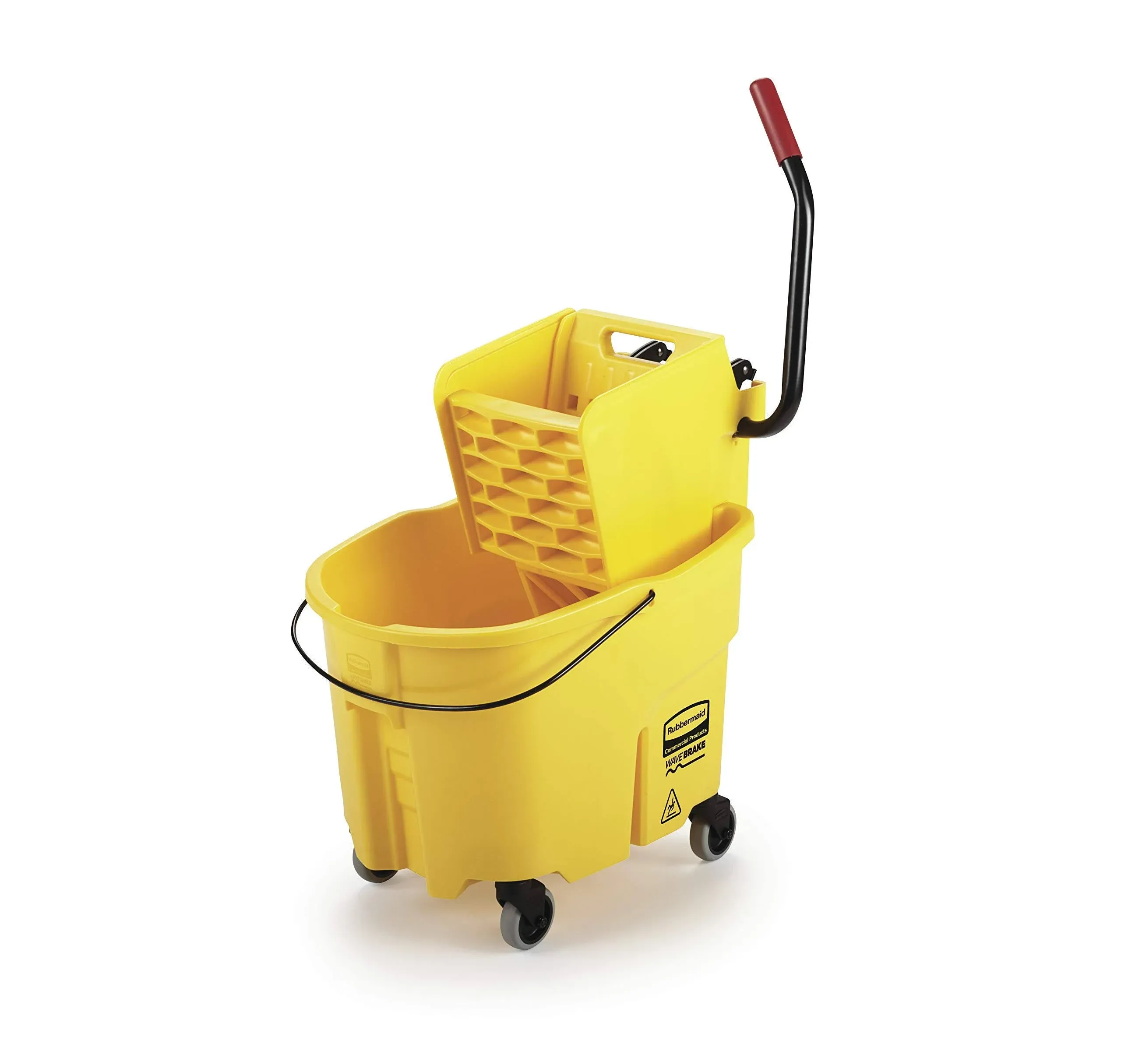 Rubbermaid Commercial Products WaveBrake 35 Qt. Side-Press Mop Bucket and Wringer Combo on Wheels, Yellow, for Professional/Industrial/Business Heavy-Duty Floor Cleaning/Mopping