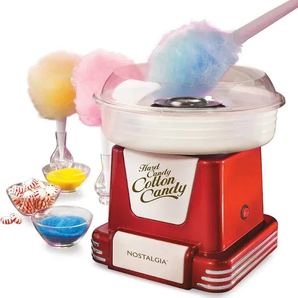 Nostalgia Cotton Candy Machine - Retro Cotton Candy Machine for Kids with 2 Reusable Cones, 1 Sugar Scoop, and 1 Extractor Head – Retro Red 