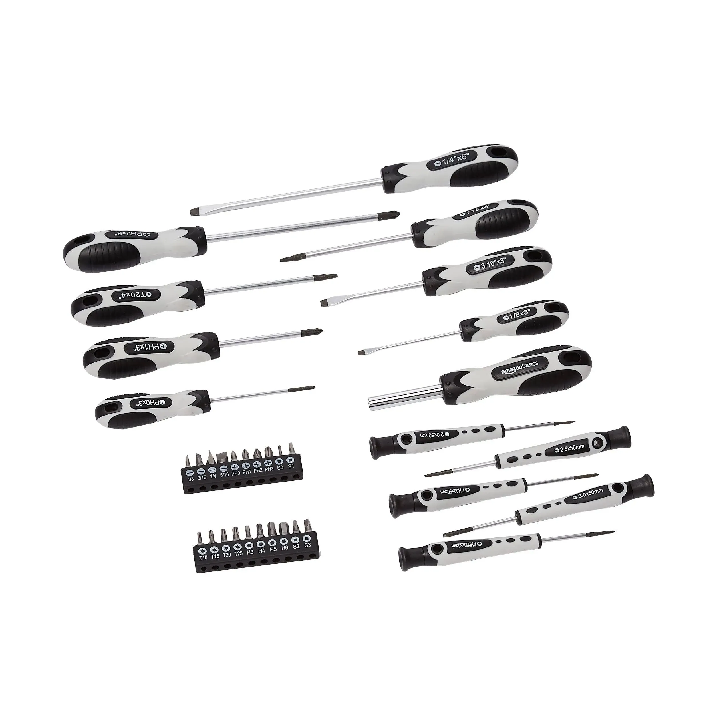 Amazon Basics 34-Piece Magnetic Tip Screwdriver Set - 34-Piece, Grey, Black 