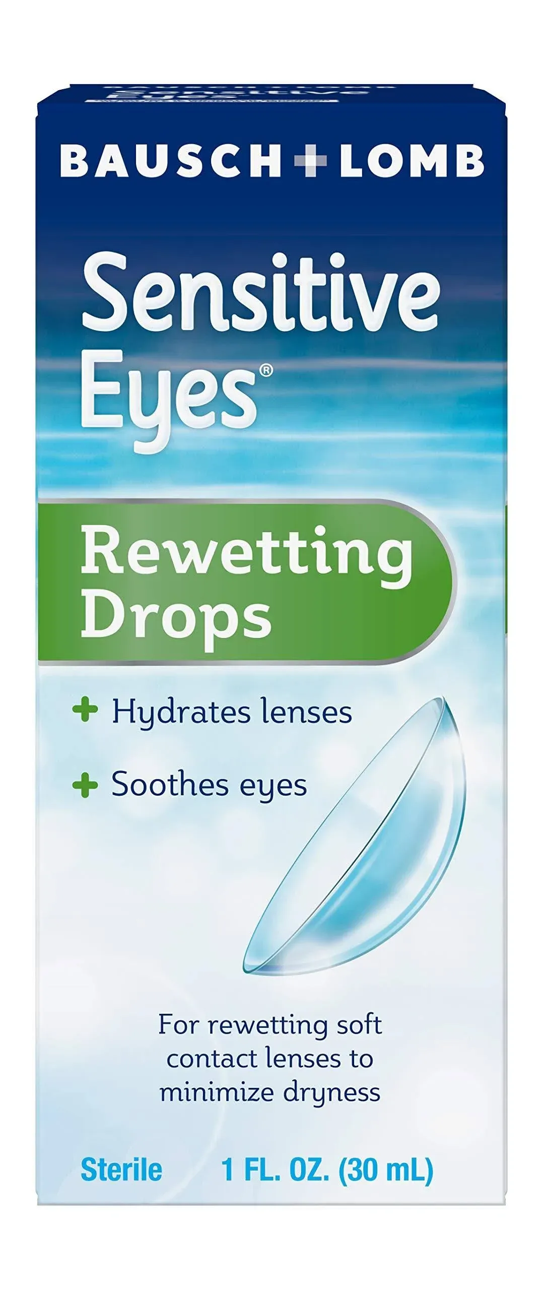 Bausch & Lomb Sensitive Eyes Contact Lens Solution, for Rewetting Soft Contact Lenses, 1 Fl Oz