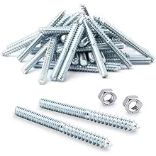 POWERTEC QHB1001 Hanger Bolts 5/16-18 x 3 Inch, 50 Pack with 2 Piece Bolt Installation Hex Nuts