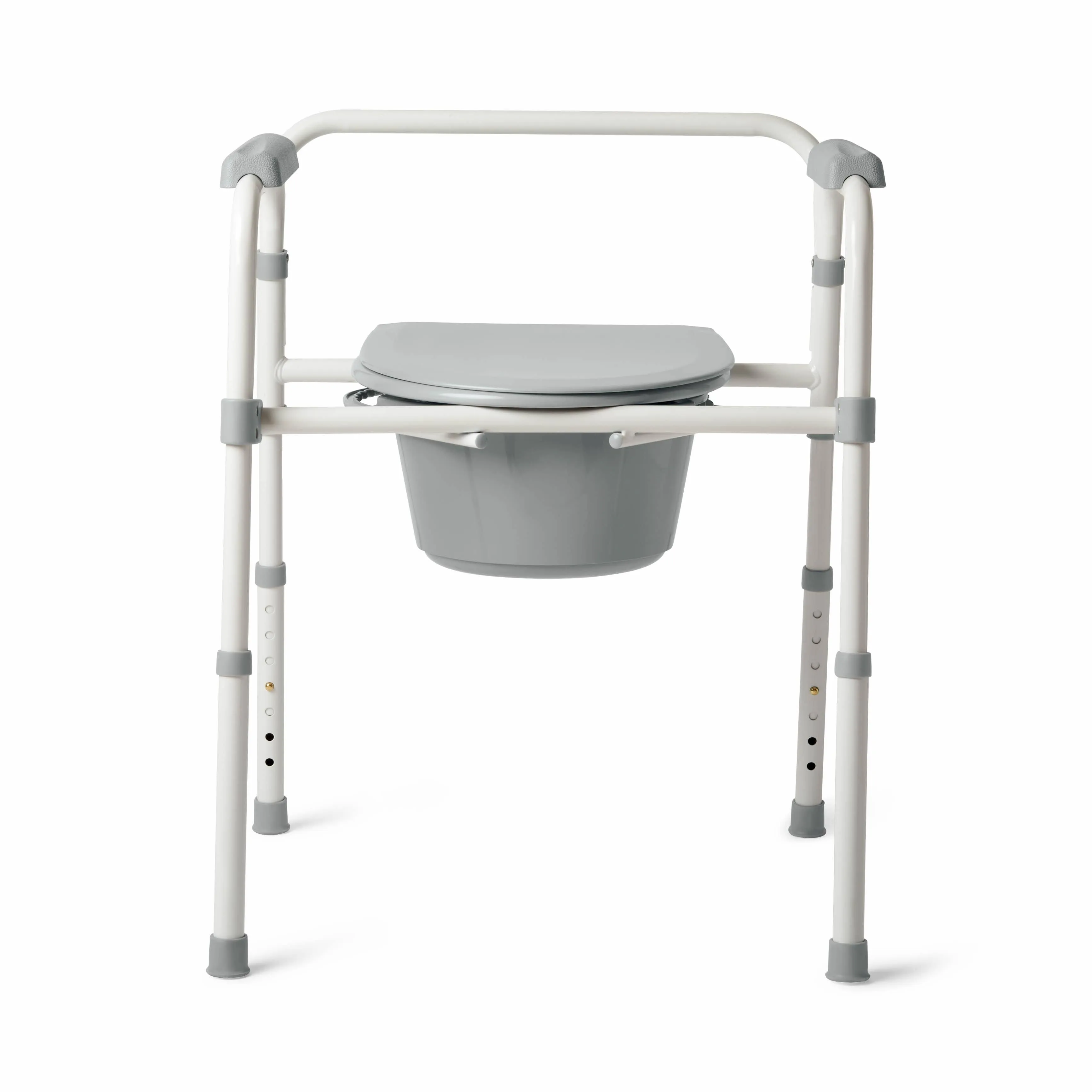 Medline Steel 3-in-1 Elongated Bedside Commode, Foldable Frame, Supports Up to 350 lbs, Gray