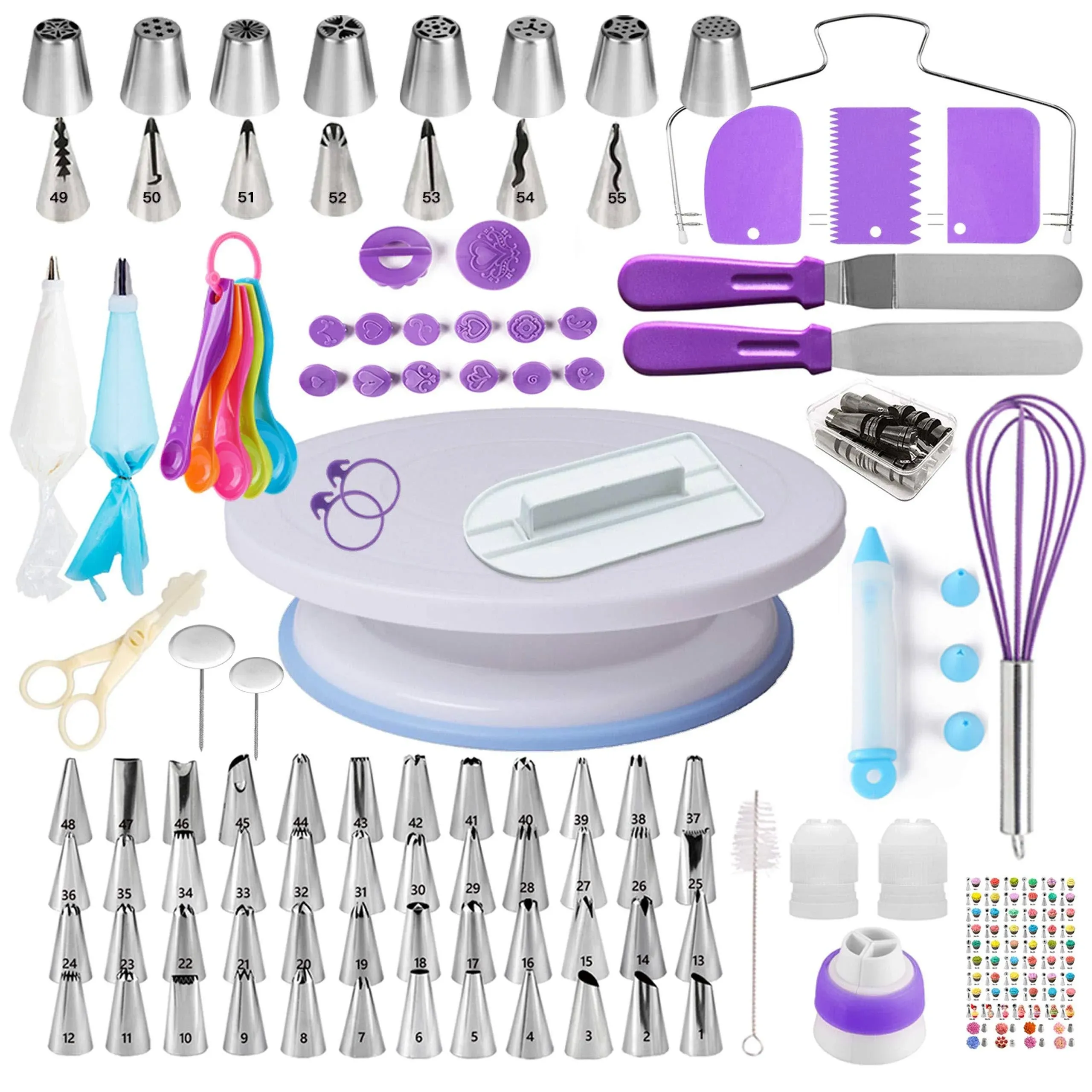 Cake Decorating Kit,137pcs Cake Decorating Supplies with Cake Turntable for Decorating,Pastry Piping Bag,Russian Piping Tips Baking Tools, Cake Baking Supplies for Beginners(Pink)