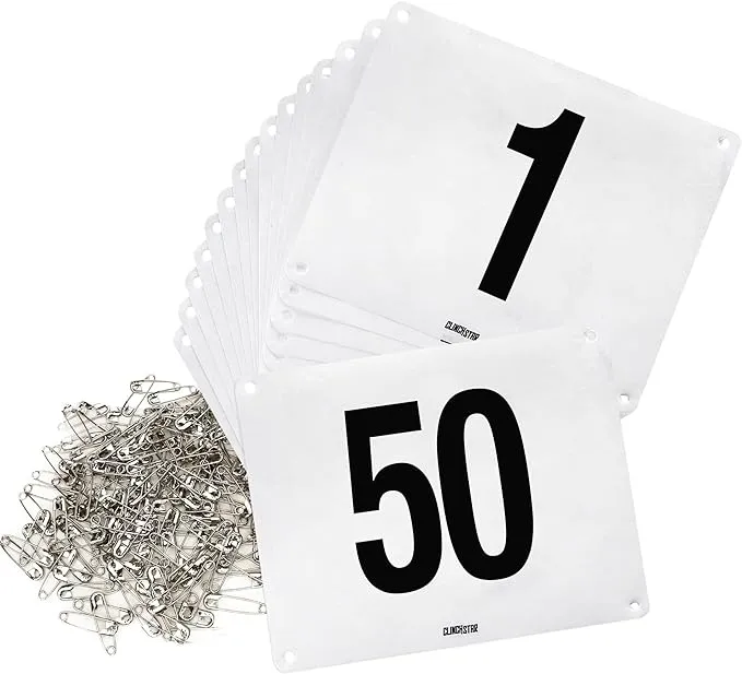 Running Bib Large Numbers with Safety Pins for Marathon Races and Events - Tyvek Tearproof and Waterproof 6 X 7.5 Inches