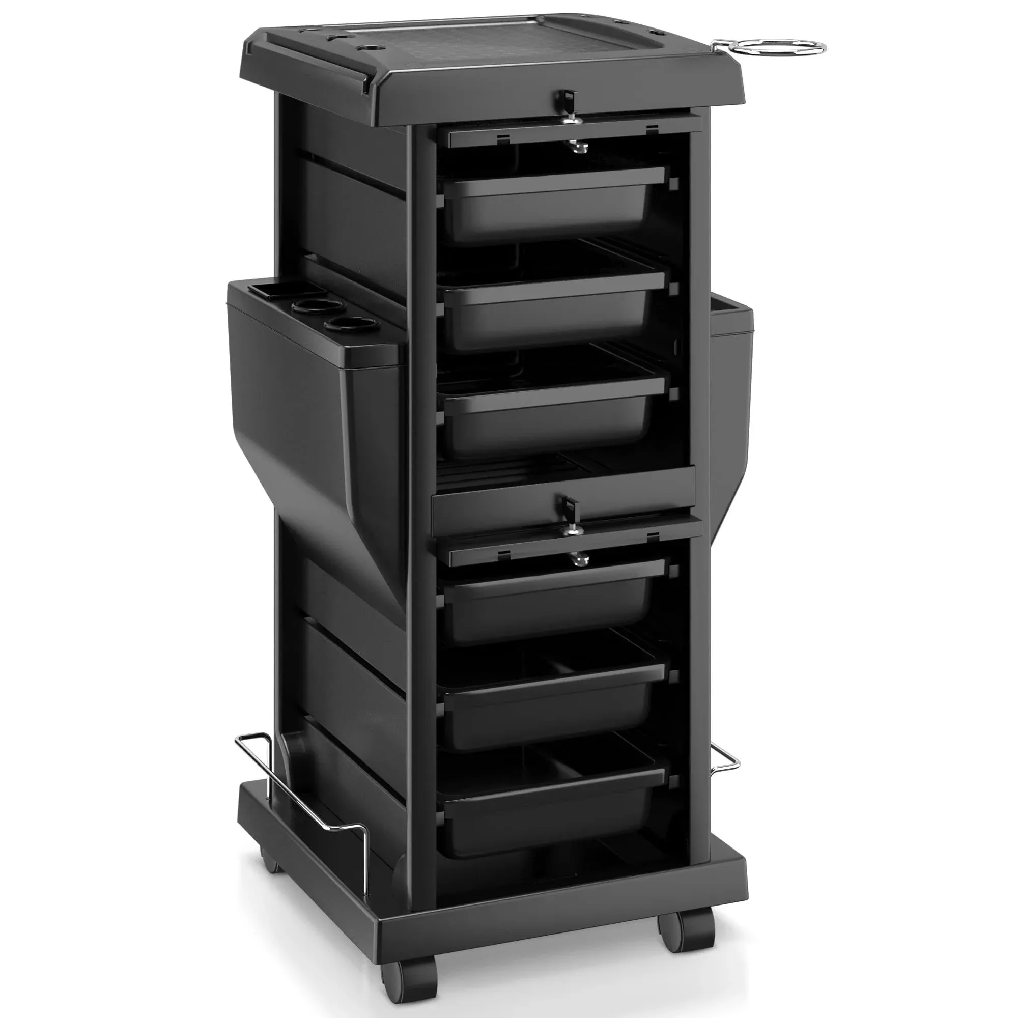  Professional Locking Hair Salon Trolley Rolling Cart with 6 Drawer 