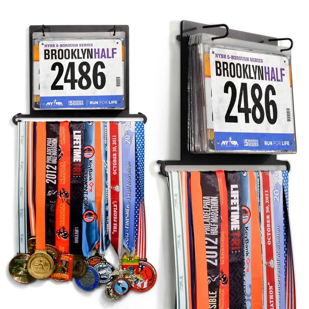 Gone for a Run Bibfolio plus Race Bib and Medal Display | Wall Mounted Medal Han