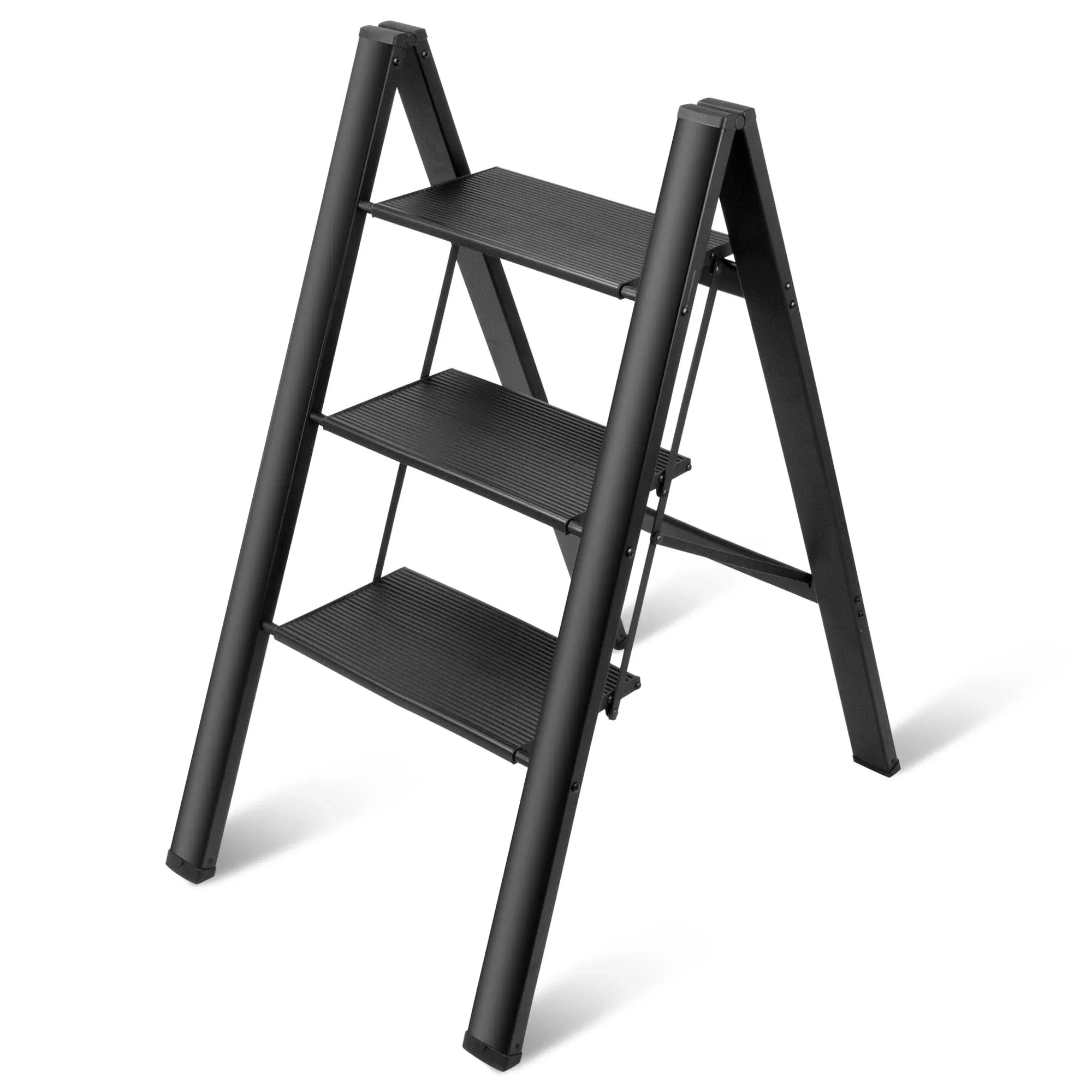 3 Step Ladder Aluminum Lightweight Folding Stool with Wide Black 