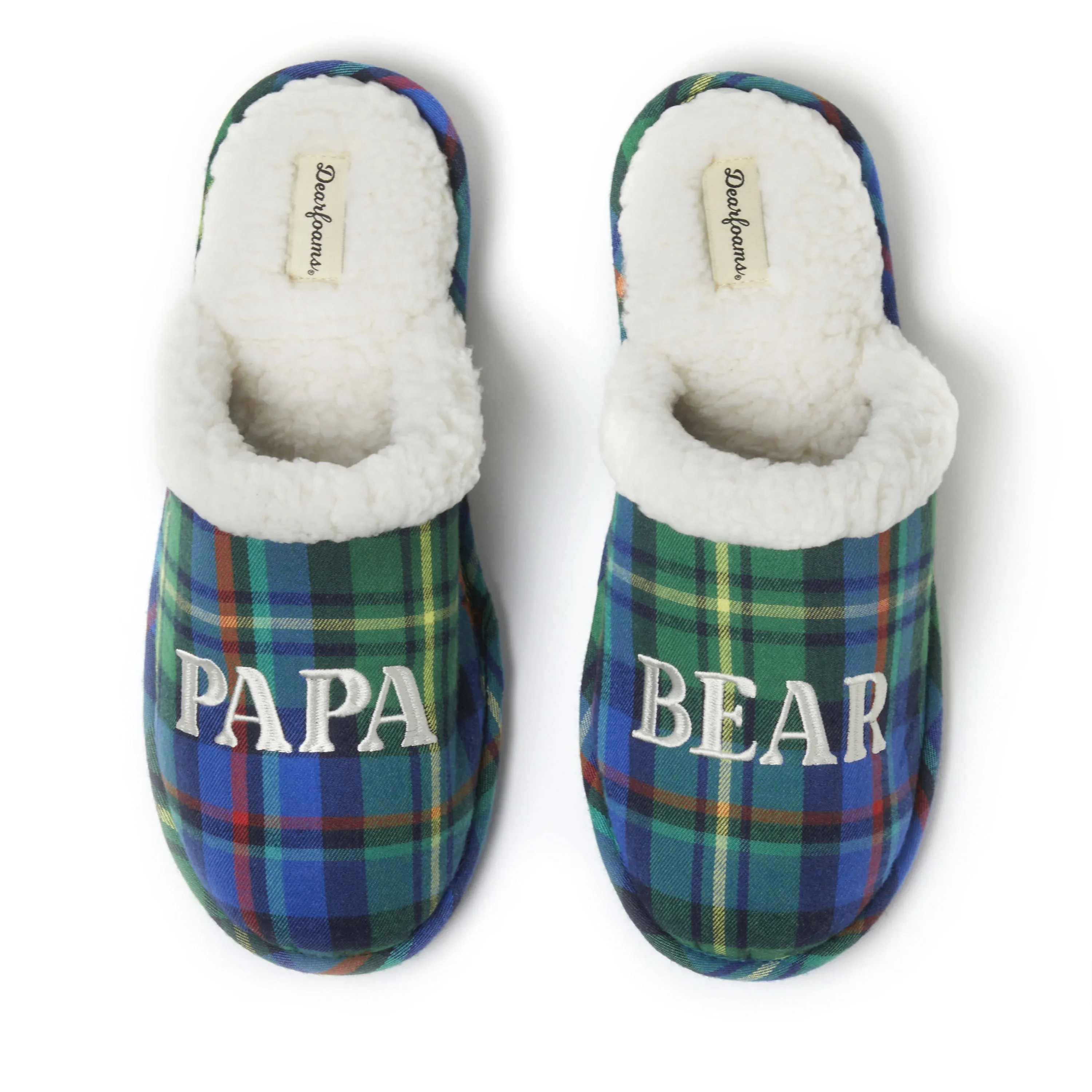 Dearfoams Men&#x27;s Papa Bear Plaid Dad Scuff Slipper