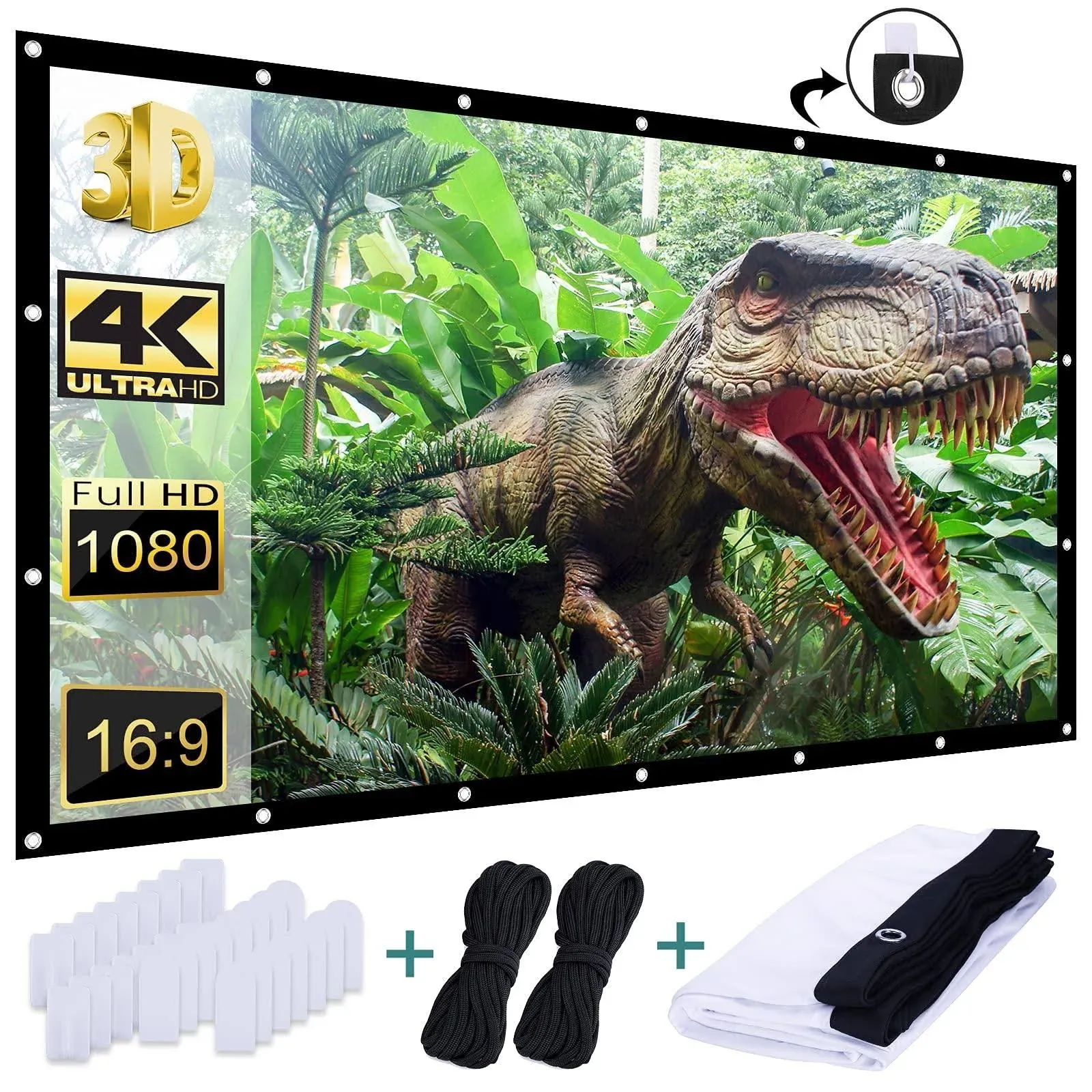 AAJK Outdoor Projection Screen 150 inch, Washable Projector Screen 16:9 Foldable ...