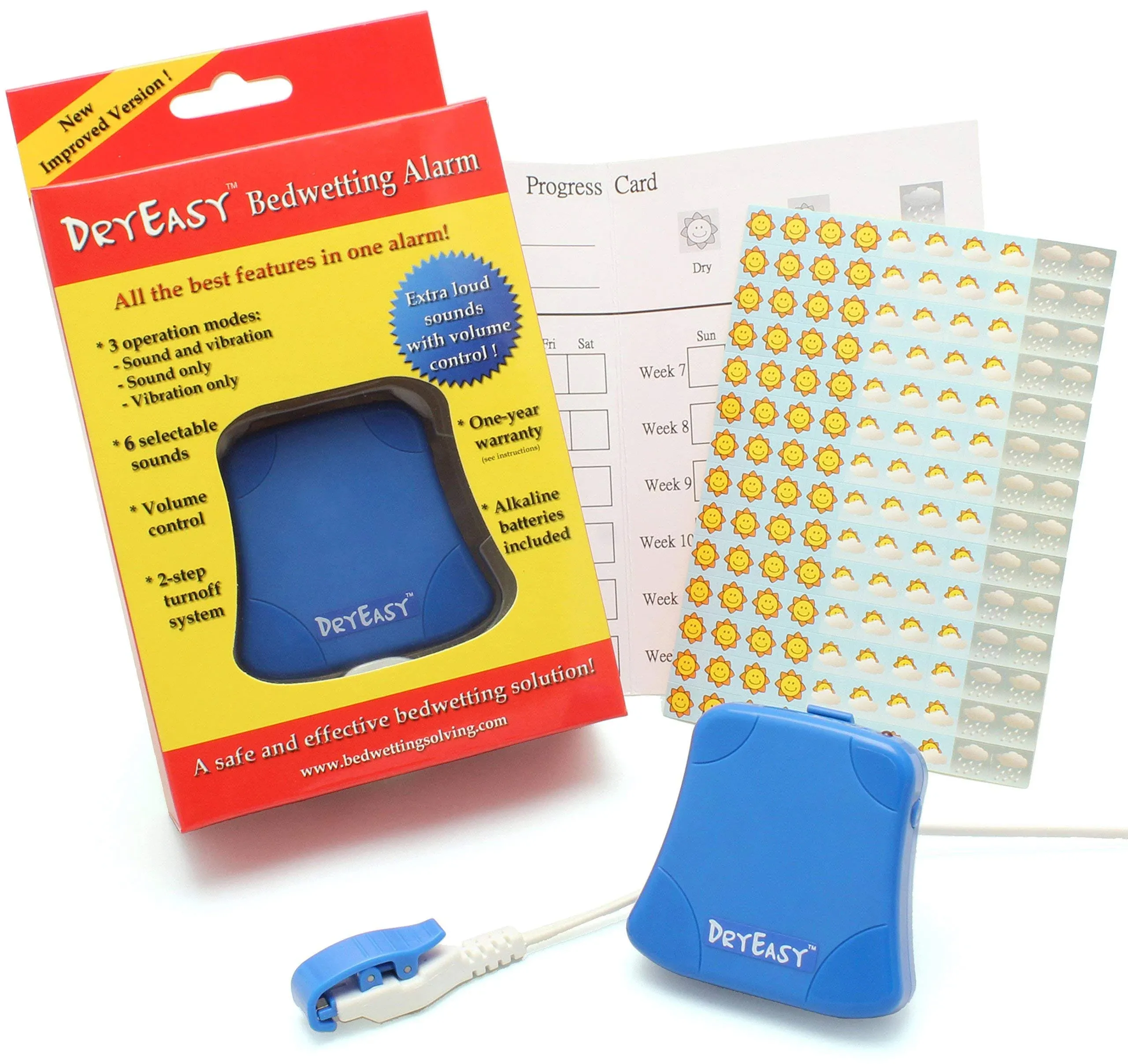 DryEasy Bedwetting Alarm with Volume Control 6 Selectable Sounds and Vibration