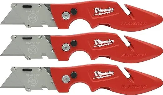 Milwaukee 48-22-1901F Fastback Utility Knife with Wire Stripping Compartment, and Gut Hook (3 Pack of 48-22-1901)