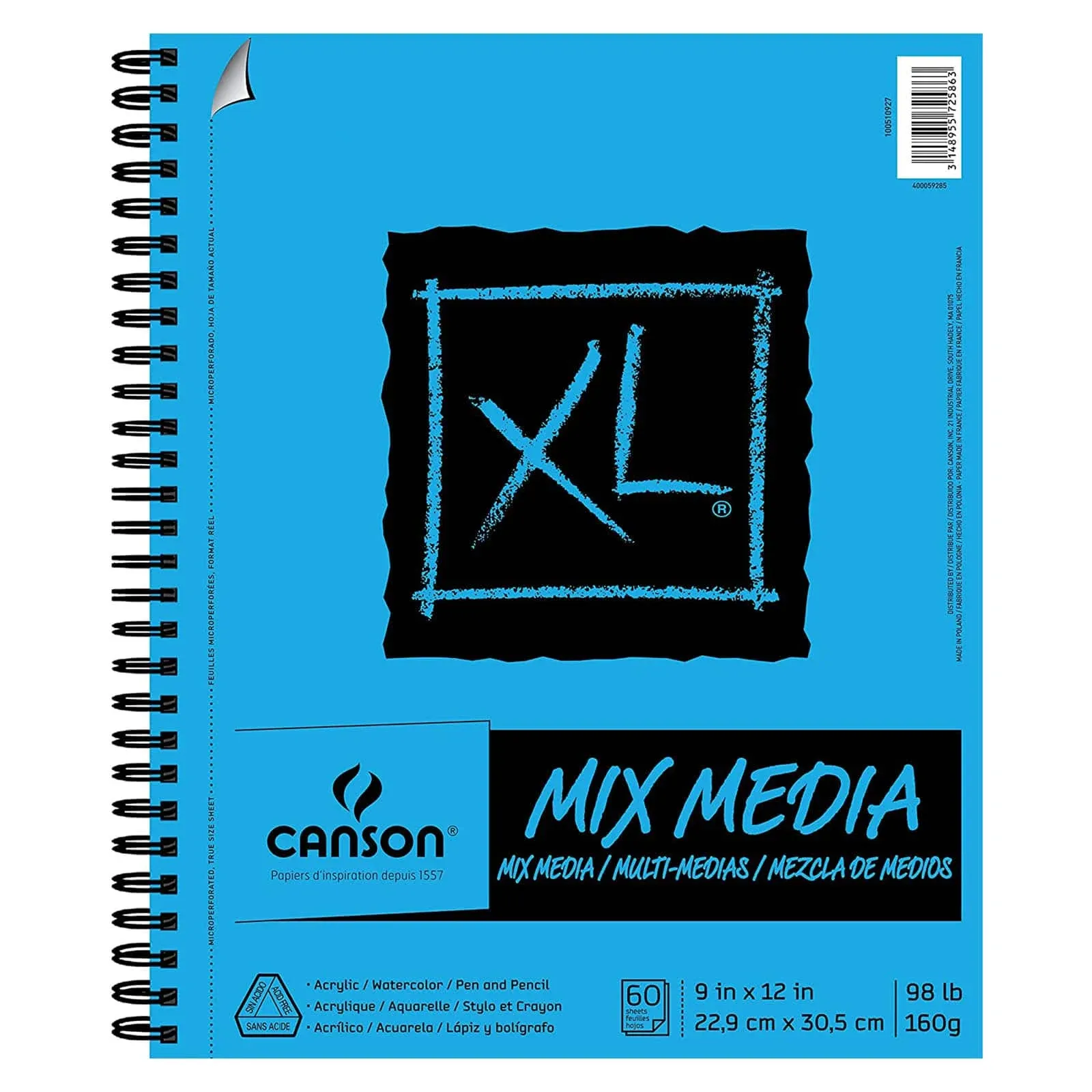 XL Series Mixed Media Pad,Side Wire, 9x12 inches,60 Sheets–Heavywe<wbr/>ight Art Paper