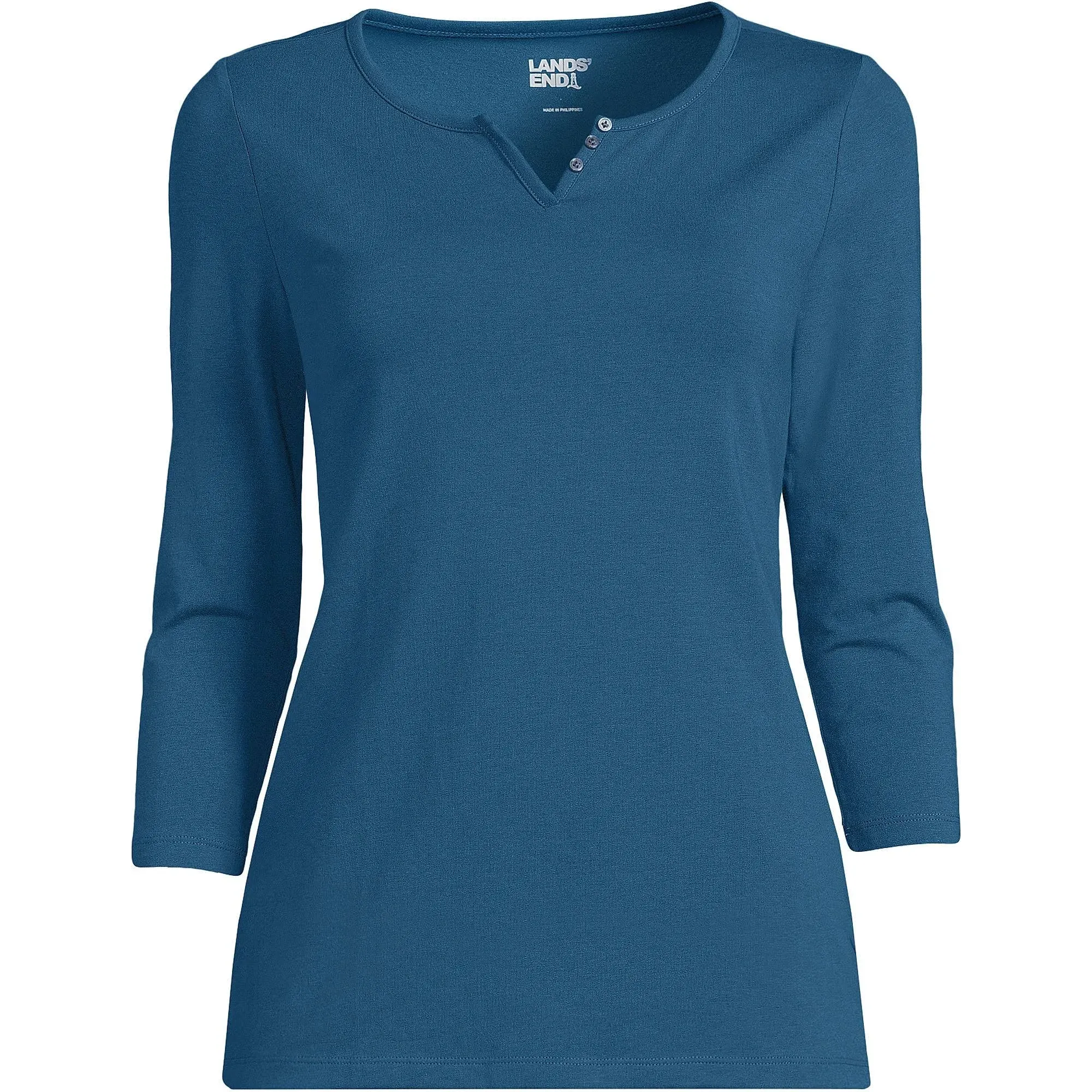 Lands' End Women's 3/4 Sleeve Lightweight Jersey Henley Top