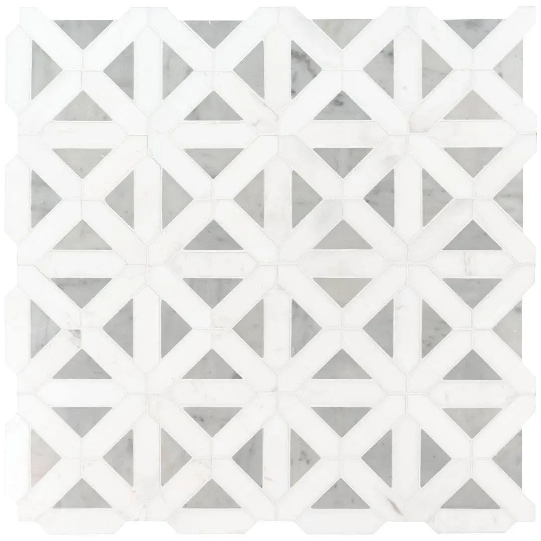 Bianco Dolomite Geometrica SAMPLE Polished Marble Mesh-Mounted Mosaic Tile