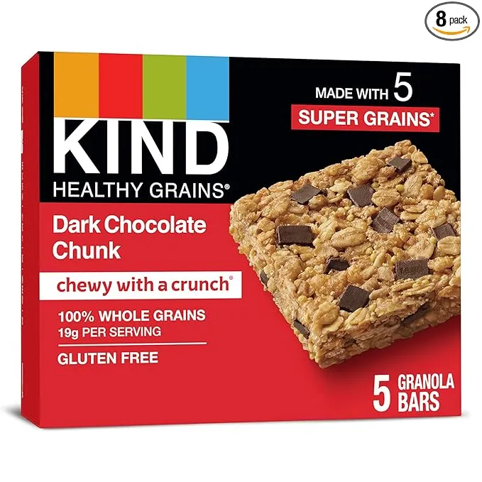 KIND HEALTHY GRAINS Dark Chocolate Chunk Bars, Gluten Free Bars, 1.2 OZ Bars (40 Count)