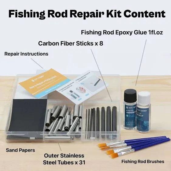 THKFISH Fishing Rod Repair Kit with Carbon Fiber Sticks, Pole Repair Kit with Glue Complete for Rod Building Supplies