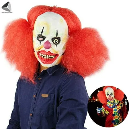 Sixtyshades Scary Red Hair Clown Mask Halloween Creepy Masquerade Mask for Cosplay Costume Party Props