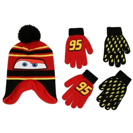 Disney Kids Winter Hat Kids Gloves or Toddlers Mittens Lightning McQueen Baby Beanie for Boy Ages 4-7