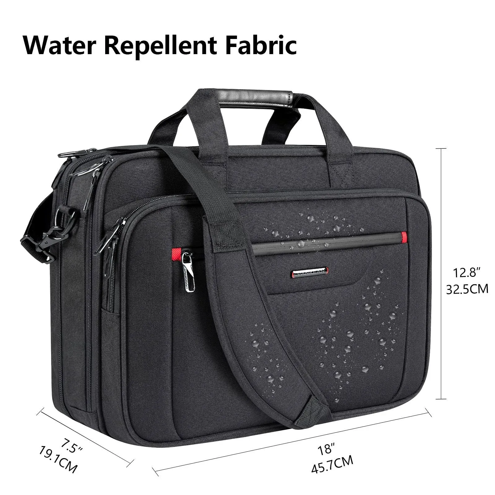 VANKEAN Laptop Briefcase for Men Women, Fits Up to 17.3 Inch Laptop Expandable Premium Laptop Shoulder Bag Water-Repellent Messenger Bag Computer Bag for Travel/Business-Black