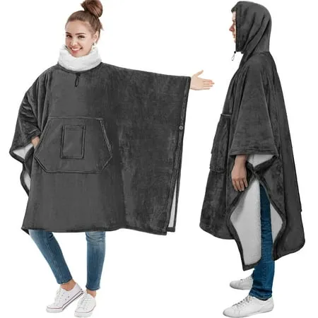 Pavilia Sherpa Wearable Blanket Poncho Women Men Oversized Hoodie Sweatshirt Poncho Blanket