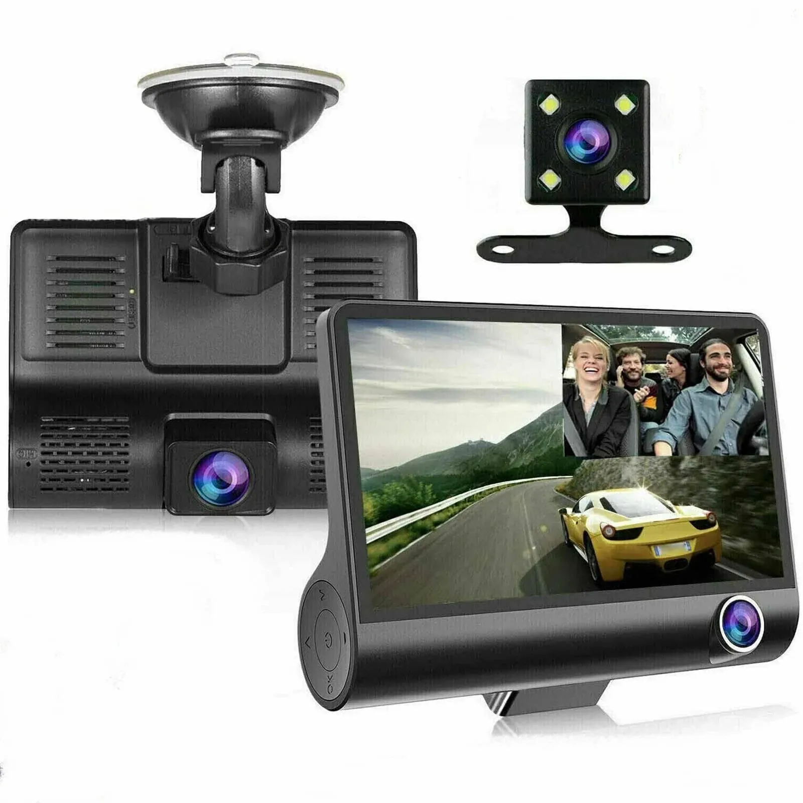 4Inch Dual Lens HD Car DVR Rearview Video Dash Cam 1080p 170°Wide Angle Video ...