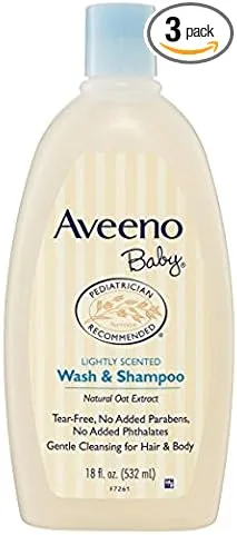 Aveeno Baby Wash &amp; Shampoo Natural Oat Extract Lightly Scented Hair Body 18 Oz