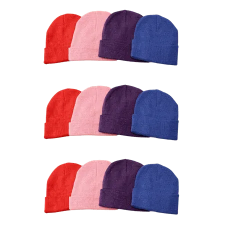 12 Pack Winter Ladies Women's Beanie Hats Warm Cozy Knitted Cuffed Skull Cap