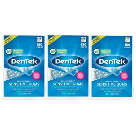 DenTek Comfort Clean Sensitive Gums Floss Picks, Soft & Silky Ribbon, 90 Count (Pack of 4)