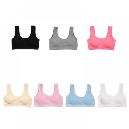 Pack of 7 Big Girls Bras for Teen Girl Wireless Molded Padded Juniors Training Bra Adolescent Girls Training Bra Kids Teenage Soft Cotton Breathable Sport Underwear