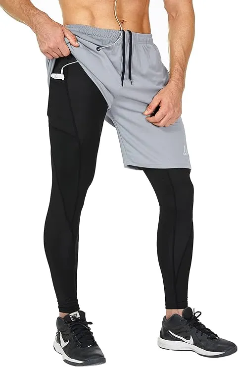 SILKWORLD Men&#039;s 2 in 1 Running Pants Workout Gym Shorts Sweatpants with Zipper P