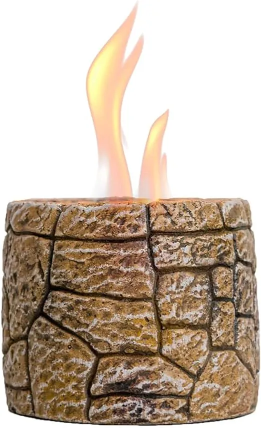 Table Top Fire Pit Bowl - Stone Effect Tabletop Fireplace Indoor Outdoor Decor Portable Concrete Rubbing Alcohol Burner Smores Maker for Patio Balcony with Extinguisher
