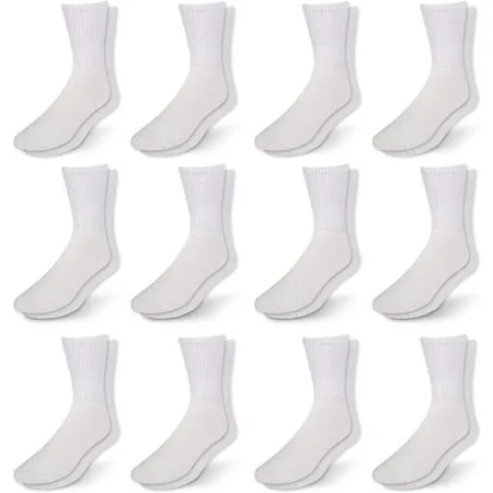 Men s Diabetic Cotton Crew Socks - Loose Fitting Non-Binding Top Circulatory Cushion Bottom White 12 Pairs 13-15