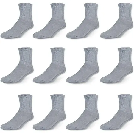 Men s Diabetic Cotton Crew Socks - Loose Fitting Non-Binding Top Circulatory Cushion Bottom Grey 12 Pairs 13-15