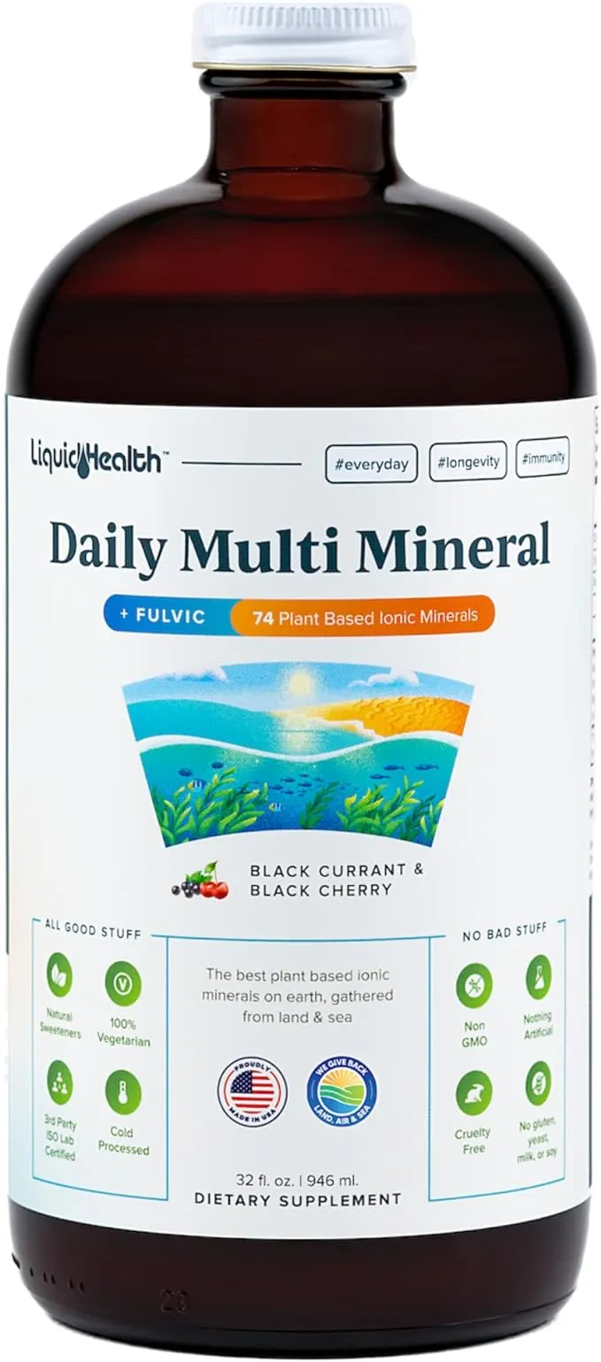 LIQUIDHEALTH Daily Multi Mineral Liquid Supplement with Fulvic Acid, Plant Based Ionic Aquamin Sea Trace Ocean Minerals - Immune Support, Energy, Gut Health, Detox - Vegetarian, Sugar-Free (32 oz)