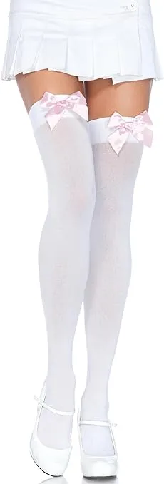 Leg Avenue womens Satin Bow Accent Thigh Highs
